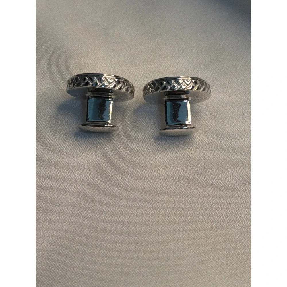925 Sterling Silver Two Tone Round Cufflinks Braided Border Gold Textured Inlay
